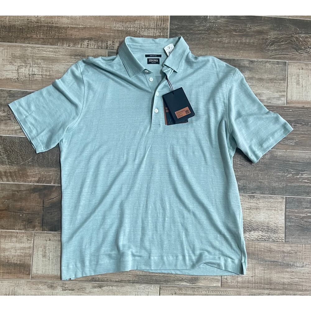 $1,250 NWT Ermenegildo Zegna Oasi Lino Polo Shirt Green Linen Luxury Italy XL
